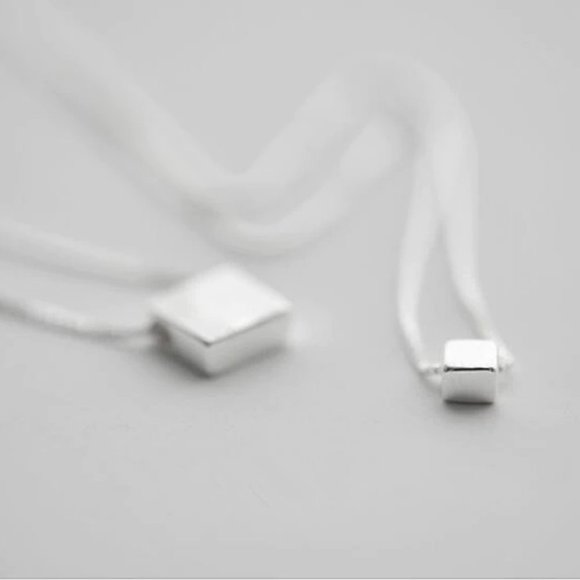 925 Sterling Silver Double Layer Square Necklace - Picture 4 of 7